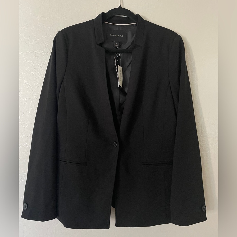 Banana Republic Black Women's Single-Button Collarless Blazer
